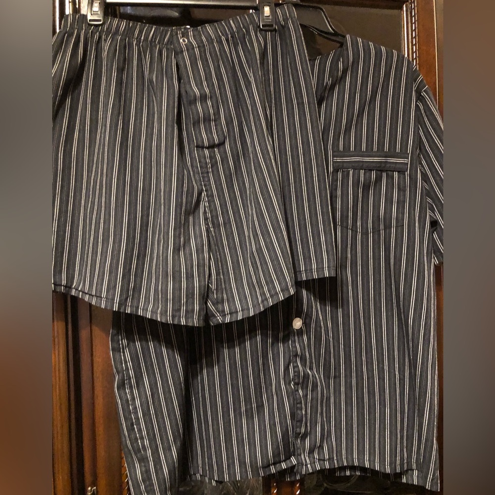 Basic Editions Black and Grey Pinstripe Night Shirt and short bottoms.